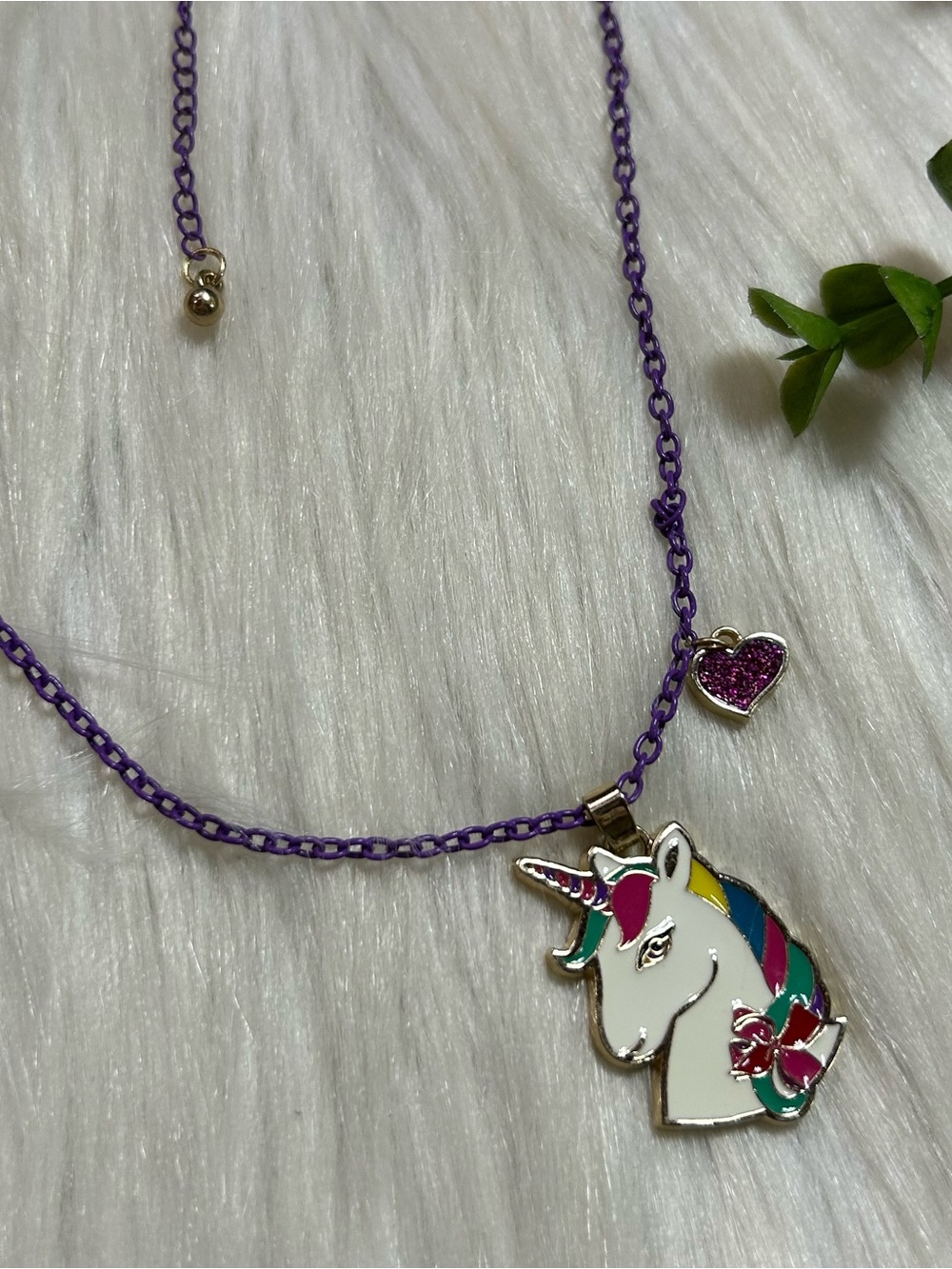 Unicorn heart enamel purple chain Necklace